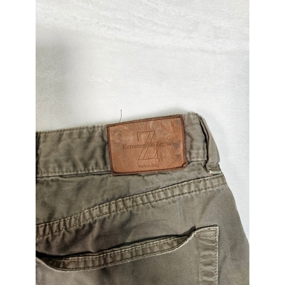 Ermenegildo Zegna Mens 40 Cotton Straight Leg Trousers Olive Drab Made in Italy - Picture 7 of 13